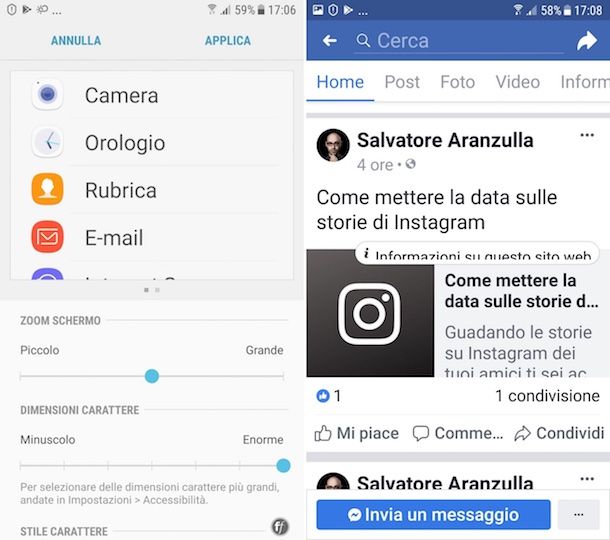 Come ingrandire i caratteri di Facebook su Android