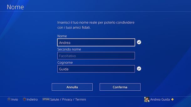 Cambio nome su PS4