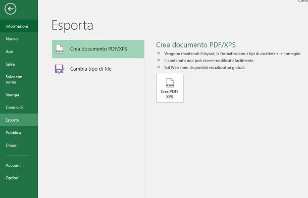 excel esportare PDF