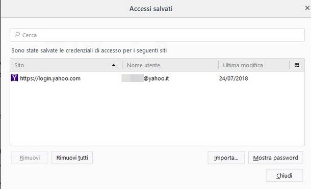 Recuperare password Yahoo email - Firefox
