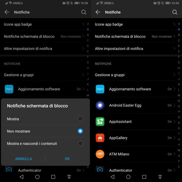 huawei disabilitare notifiche su blocco schermo