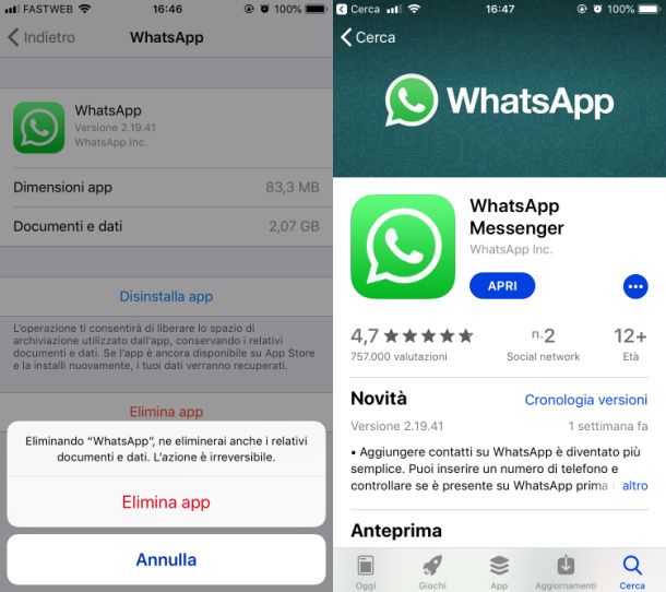 iphone disinstallare whatsapp