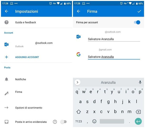 Come inserire la firma in Outlook su Android