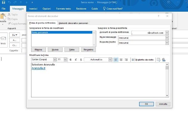 Inserire una firma in Outlook per Windows