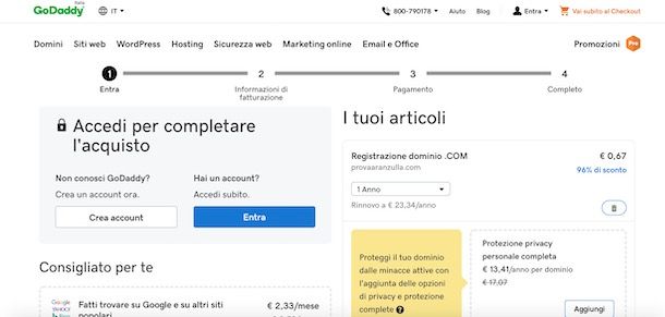 Registrazione dominio GoDaddy