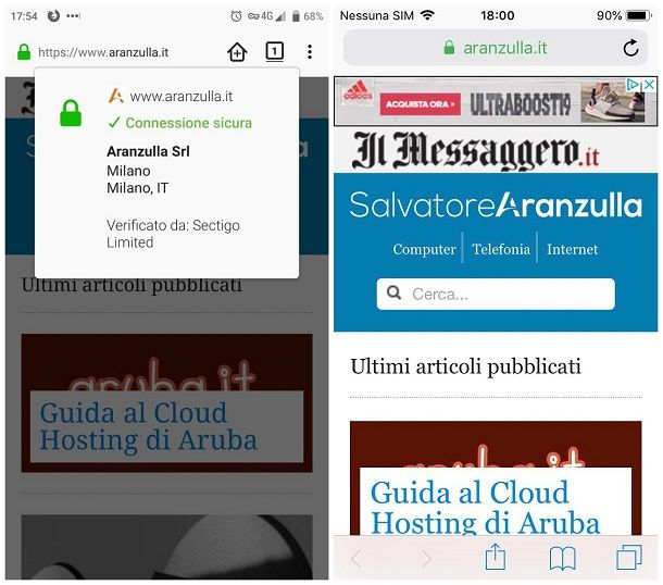 Come fai a ottenere informazioni sull'identità di un sito - smartphone e tablet