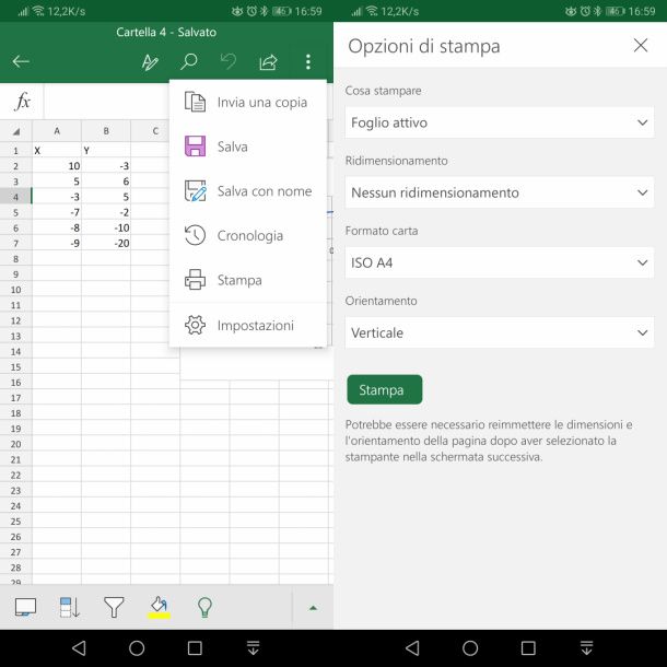 stampare da app excel