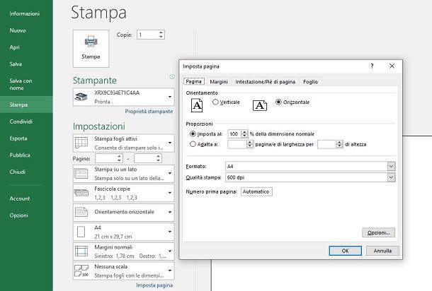 stampare orizzontale excel