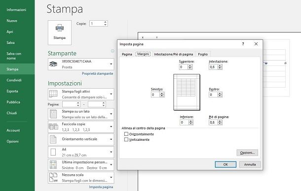 stampare senza margini excel