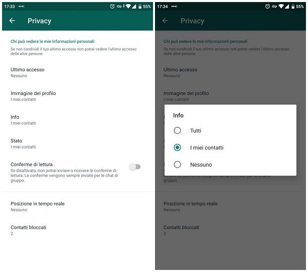 Come nascondere lo stato su WhatsApp per Android - Stato testuale