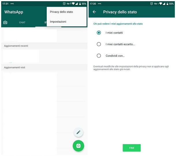 Come nascondere lo stato su WhatsApp per Android - Storia