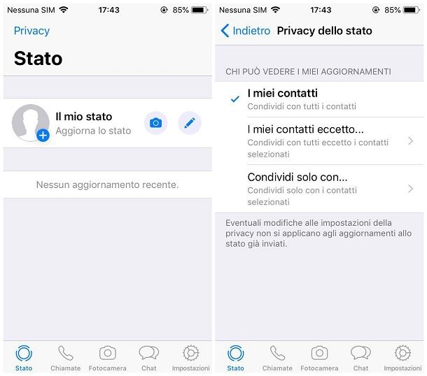 Come nascondere lo stato su WhatsApp per iPhone - Storia