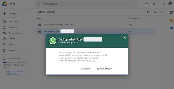 Eliminare backup WhatsApp da Google Drive