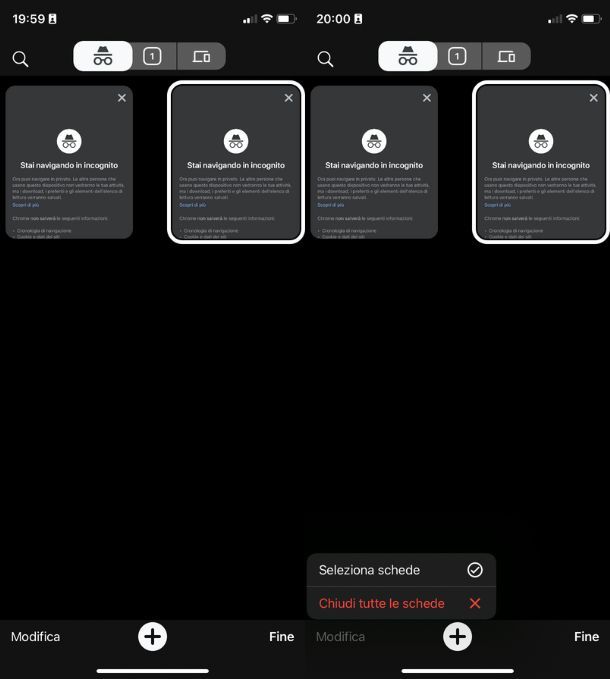Disattivare navigazione privata Chrome iPhone