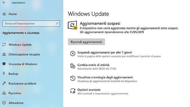 Aggiornamenti Windows 10