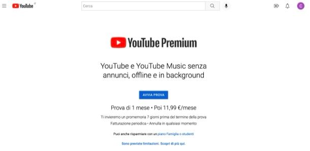 Avviare la prova di YouTube Premium da computer