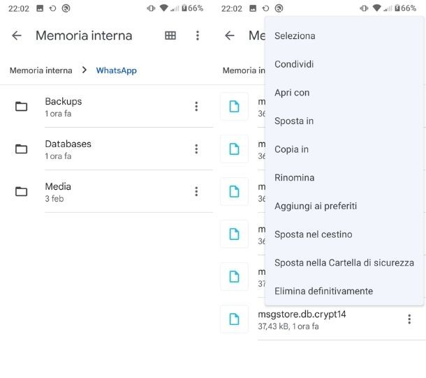 Eliminare backup locale Files di Google Android