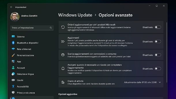 Orario di attività aggiornamenti Windows 11