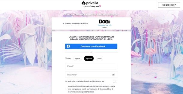 Registrarsi su Privalia