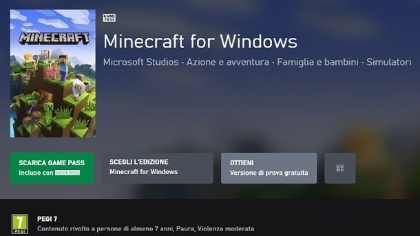 Minecraft gratis Bedrock Edition PC demo