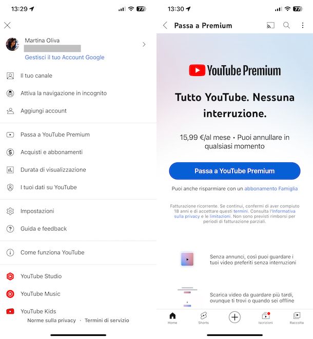 YouTube Premium iPhone