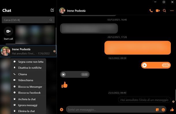 Come nascondere una conversazione su Messenger da PC