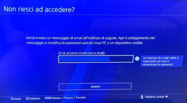 Recupero password PS4