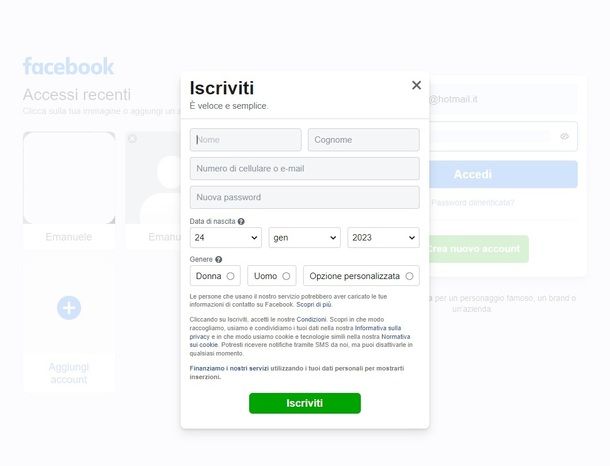 Facebook sito PC