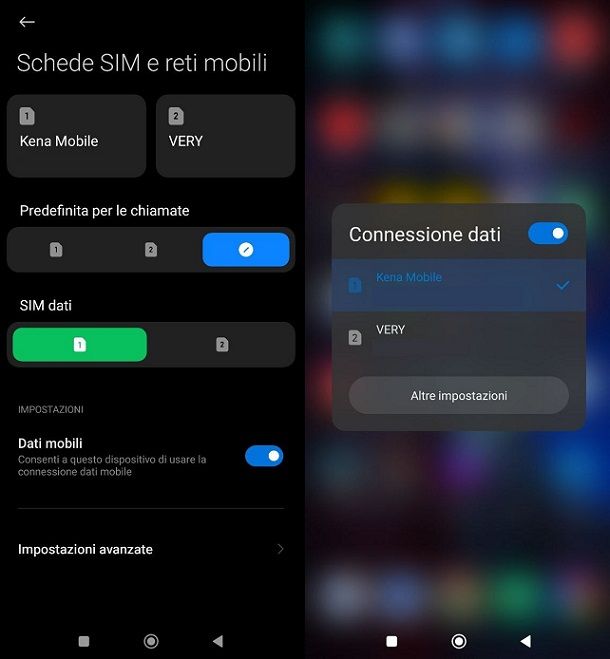 Dual SIM Impostazioni Xiaomi