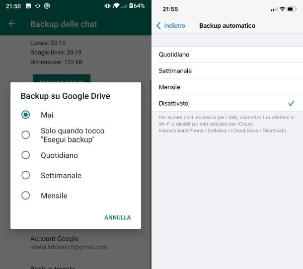 Disattivare backup automatico WhatsApp Android e iOS