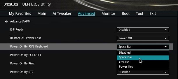 ASUS BIOS Power On By Keyboard