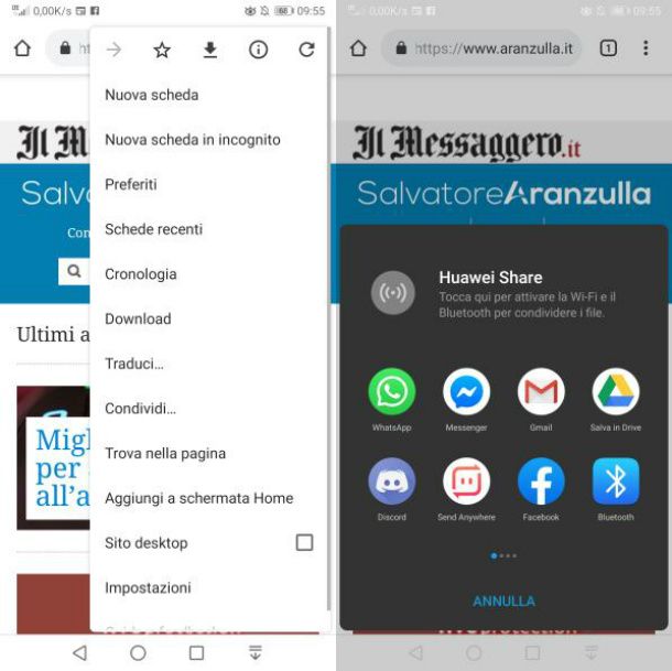 Android condivisione link