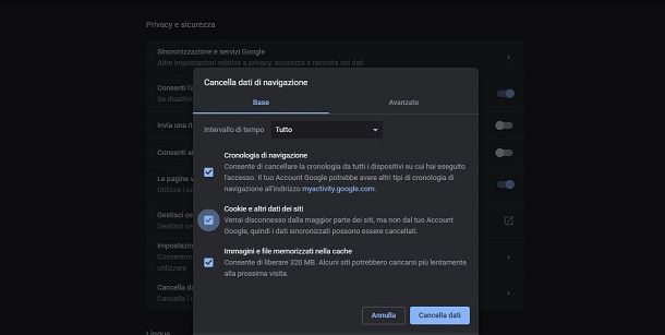 Chrome Windows cancellare cronologia