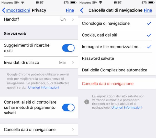 Chrome iOS cancellare cronologia