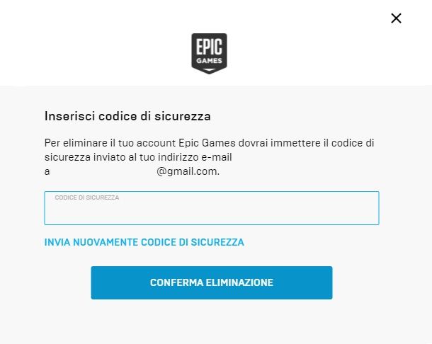 Conferma Eliminazione Account Epic Games