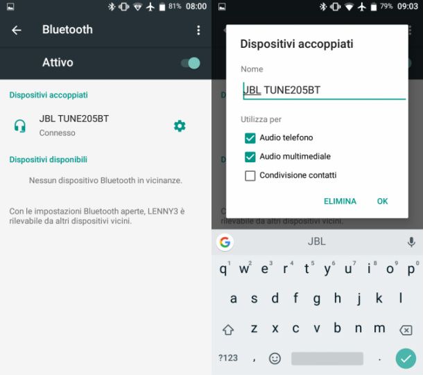 Disassociare Bluetooth Android