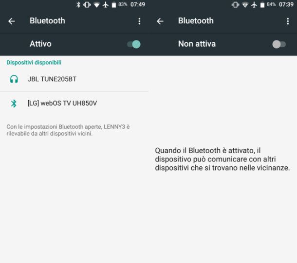 Disattivare Bluetooth Android