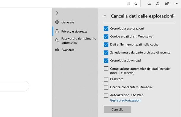 Edge Windows cancellare cronologia