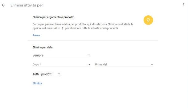 Google cancellare cronologia