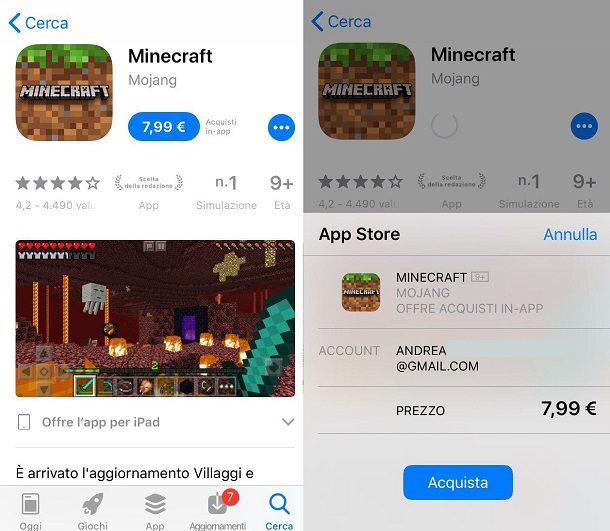 Licenza Minecraft iOS