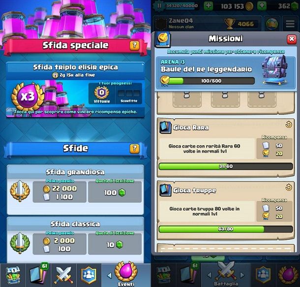 Missioni e Sfide Clash Royale