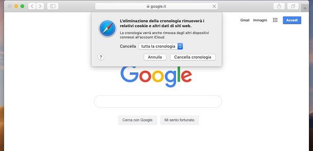 come si cancella la cronologia di safari su mac