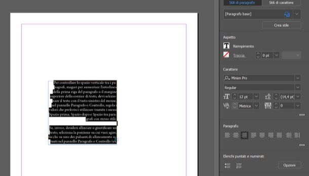 Allineamento InDesign