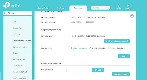 Aggiornamento firmware