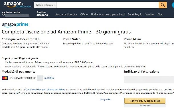 Come pagare iscrizione Amazon Prime