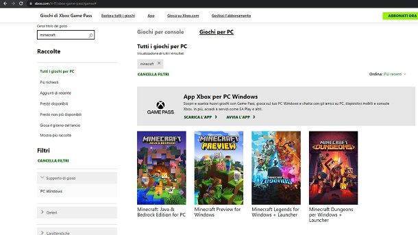 Minecraft PC Xbox Game Pass