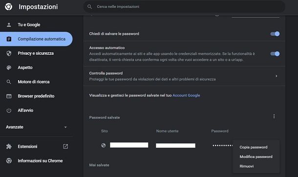 Come cancellare password memorizzate Chrome