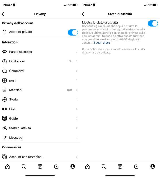 Attivare Stato di attività su Instagram