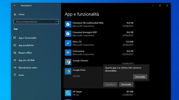 Disinstallazione Google Drive Windows