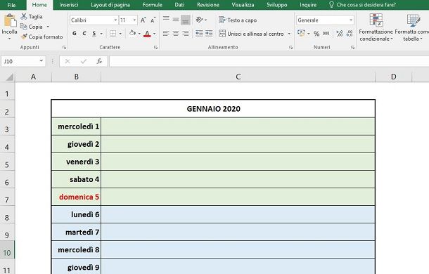 calendario excel